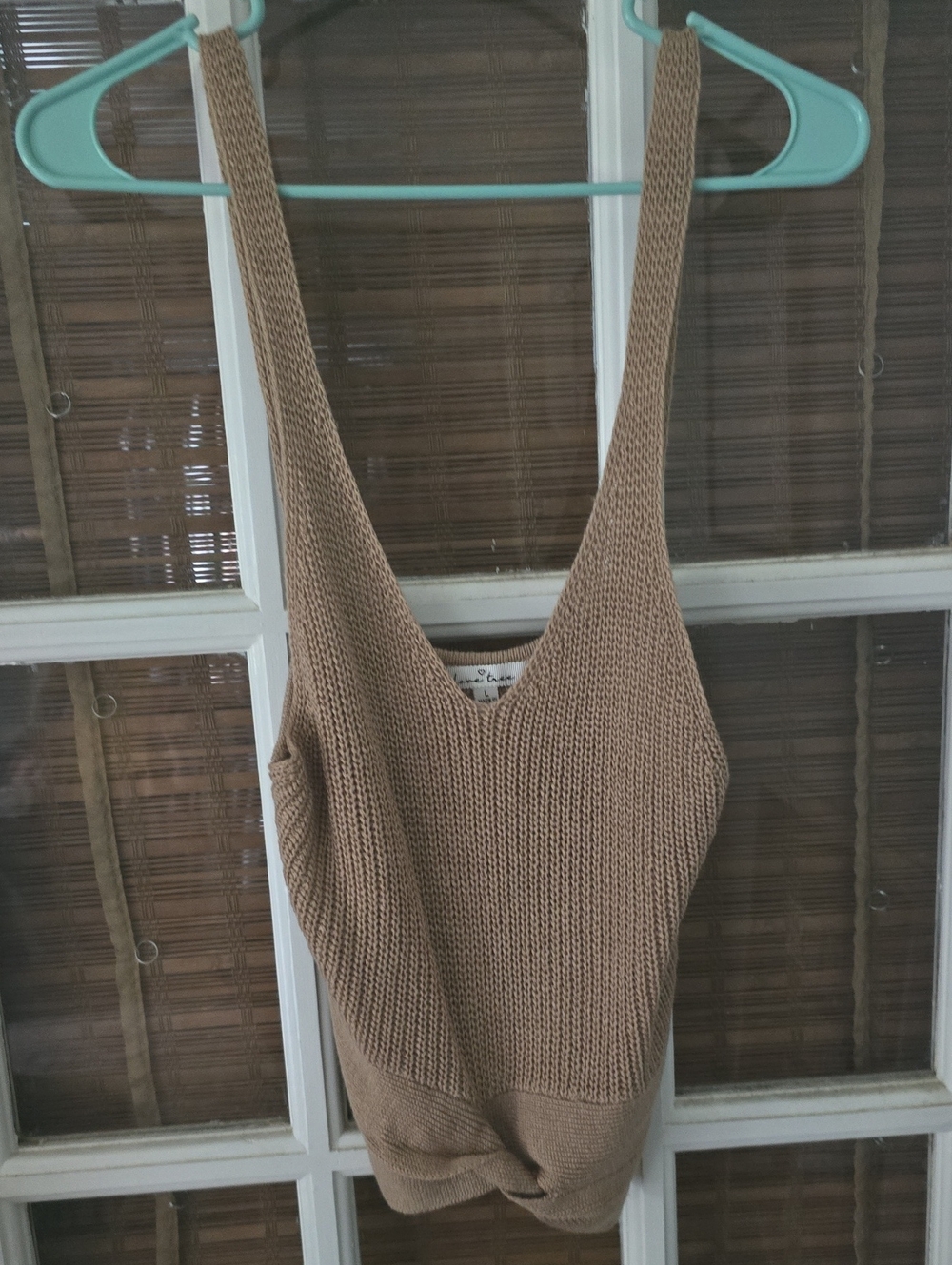 Love Tree Knit V-Neck Tank Top in Tan